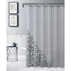 Dainty Home Natalie Appliqued Shower Curtain Silver Tone Size 70"W x 72" L NWT